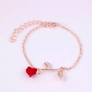 Jewelry Rose Charm Bracelet Women OS Rose Gold Red Enamel Floral Dainty